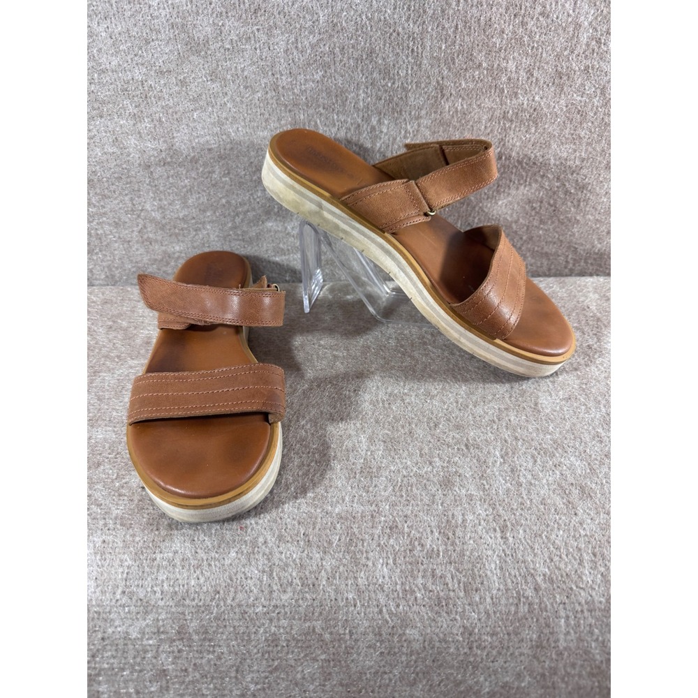 Timberland Sensorflex Platform Sandals Womens 9 Brown Leather Hook Loop Comfort